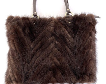 Brown Mink Fur Handbag Mink Fur Shoulder Bag Mink Fur -  Israel