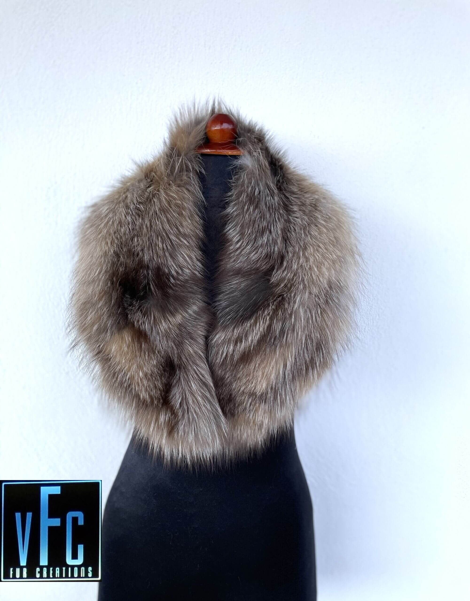 Crystal-Beige Fox Fur Collar, Real Fox Fur Collar, Handmade Collar, Luxury Collar