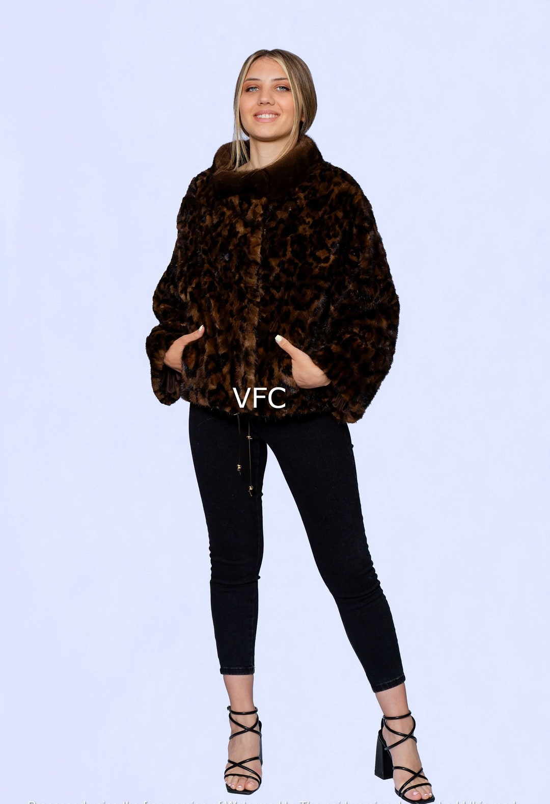 Leopard Minc Dark Leopard Print Mink Fur Short Jacket, Real Mink Fur Jacket, Real ...