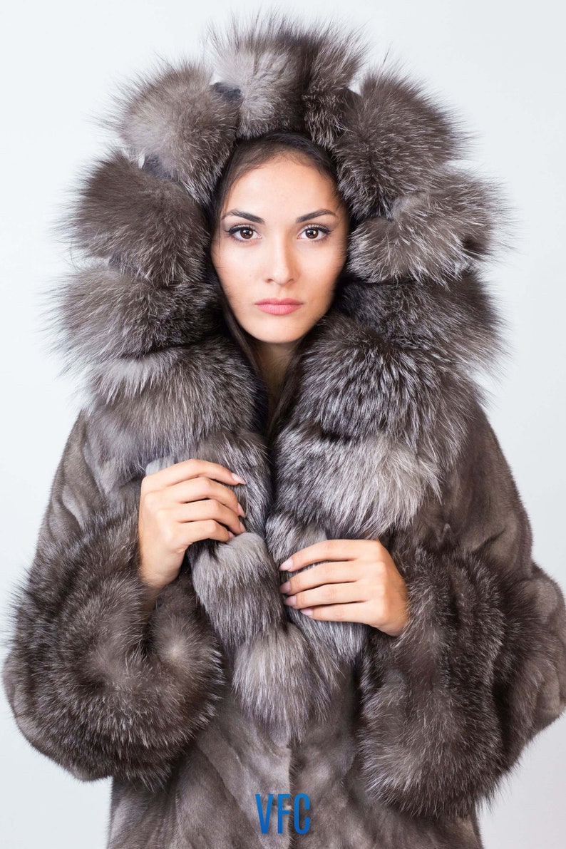 Silver Blue Mink Coat With Blue Frost Fox Fur Hood Real Mink - Etsy