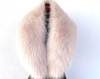 Light Pink Fox Fur Collar, Real Fox Fur Collar, Handmade Collar, Luxury Collar