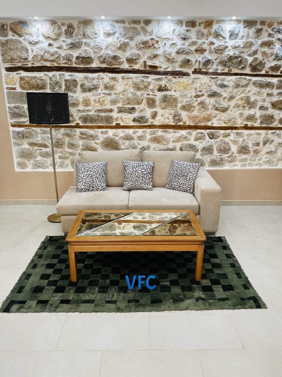Green Sheepskin Fur Carpet, Handmade Carpet, Luxury Carpet, Real Fur Blanket, Throw Blanket, Real Sheepskin Fur Blanket