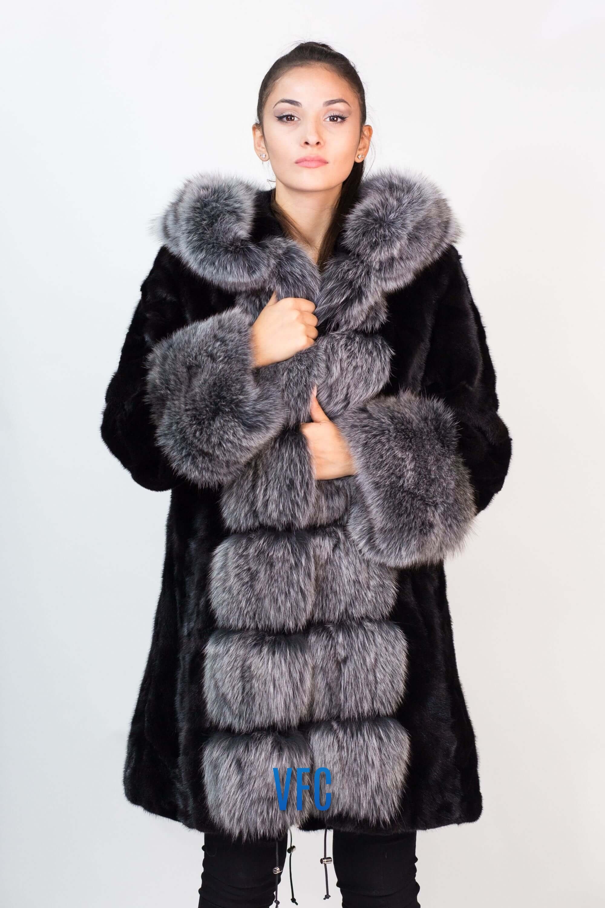 Abrigo black Mink Parka con capucha piel de zorro Snow - Etsy España