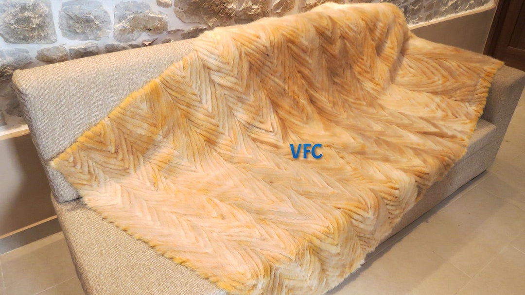 Yellow Mink Fur Throw Blanket, Throw Blanket, Luxury Blanket, Handmade Blanket, Real Mink