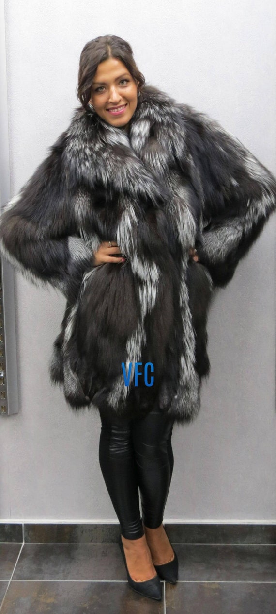 Real silver fox fur coat sale