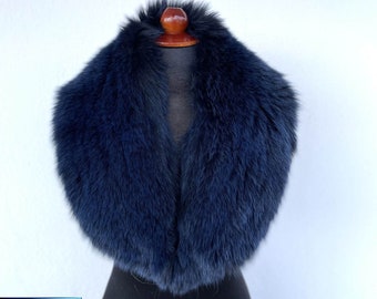 Blue Electric Fox Fur Collar, Real Fox Fur Collar, Handmade Collar, Luxury Collar