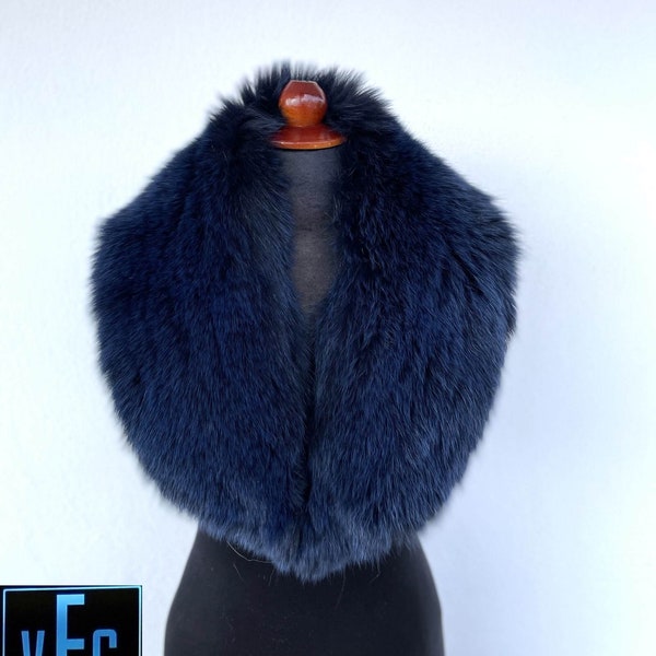 Blue Electric Fox Fur Collar, Real Fox Fur Collar, Handmade Collar, Luxury Collar