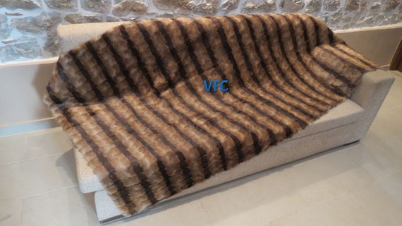 Real Brown Muskrat Natural Fur Throw Blanket Throw Blanket