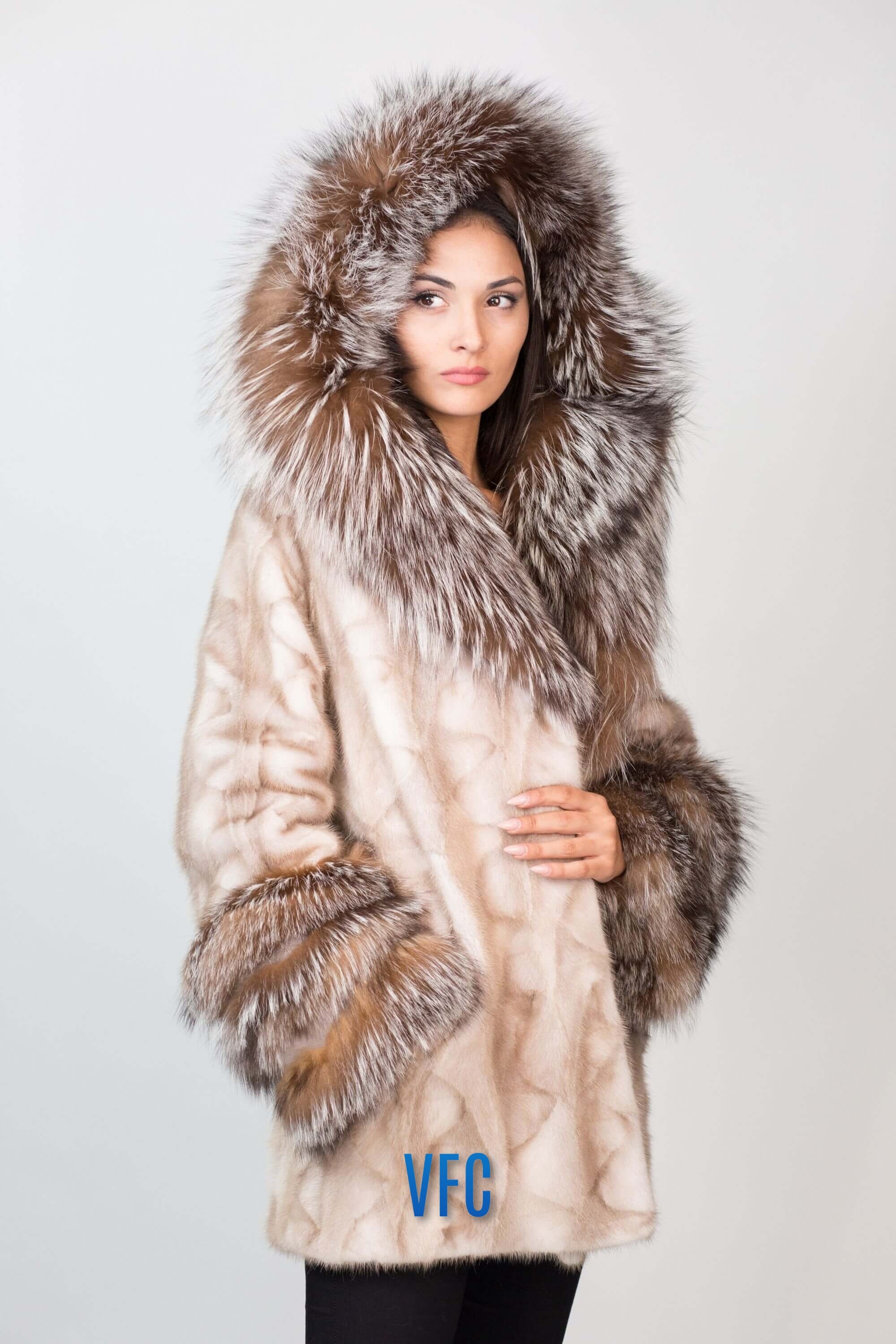 Estado Corchete Resistente Abrigo de visón marrón hielo con capucha de piel de zorro de - Etsy España