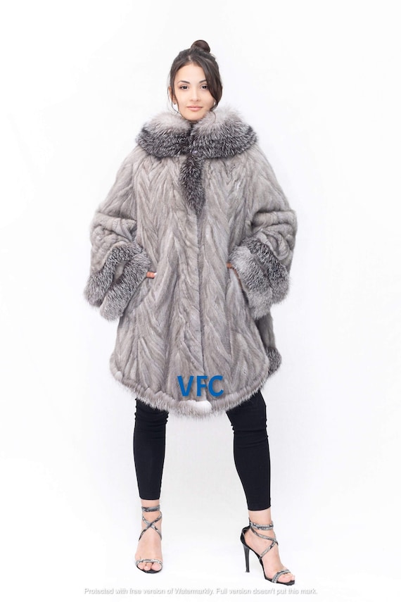 HAUNTハウント　W FACE STOLE グレー Fサイズ Sapphire Mink Fur Hilton Cape With Sapphire Frost Fox Fur Hood
