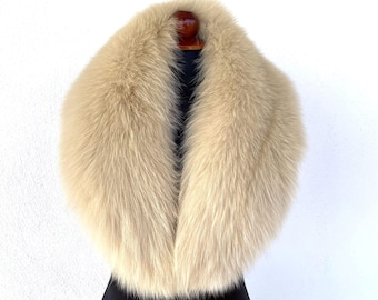 Lemon-Cream Fox Fur Collar, Real Fox Fur Collar, Handmade Collar, Luxury Collar