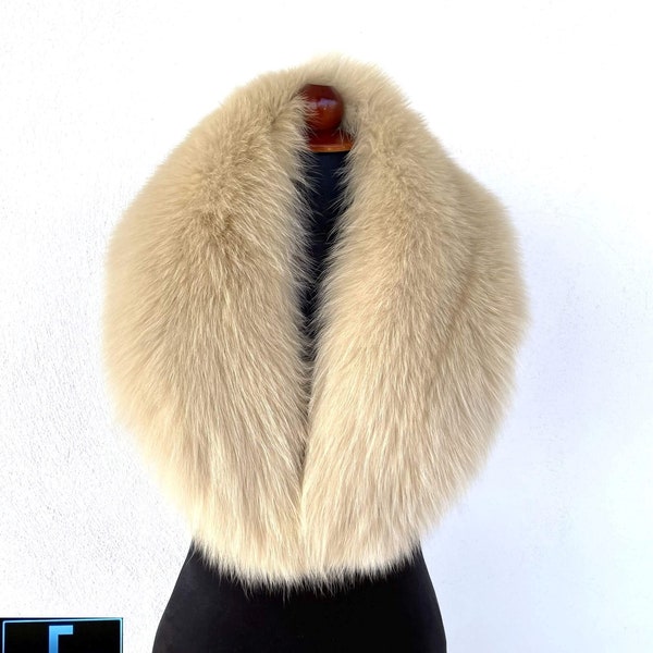 Lemon-Cream Fox Fur Collar, Real Fox Fur Collar, Handmade Collar, Luxury Collar