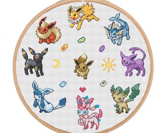 Eeveelutions Cross Stitch Pattern