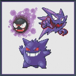 Gastly Haunter and Gengar Cross Stitch Pattern