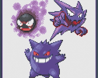 Gastly Haunter and Gengar Cross Stitch Pattern