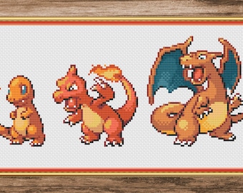 Charmander Evolution Cross Stitch Pattern (PDF Download)