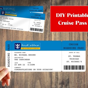 Printable Royal Caribbean Cruise Ticket Boarding Pass, Surprise Vacation Trip Ticket ...