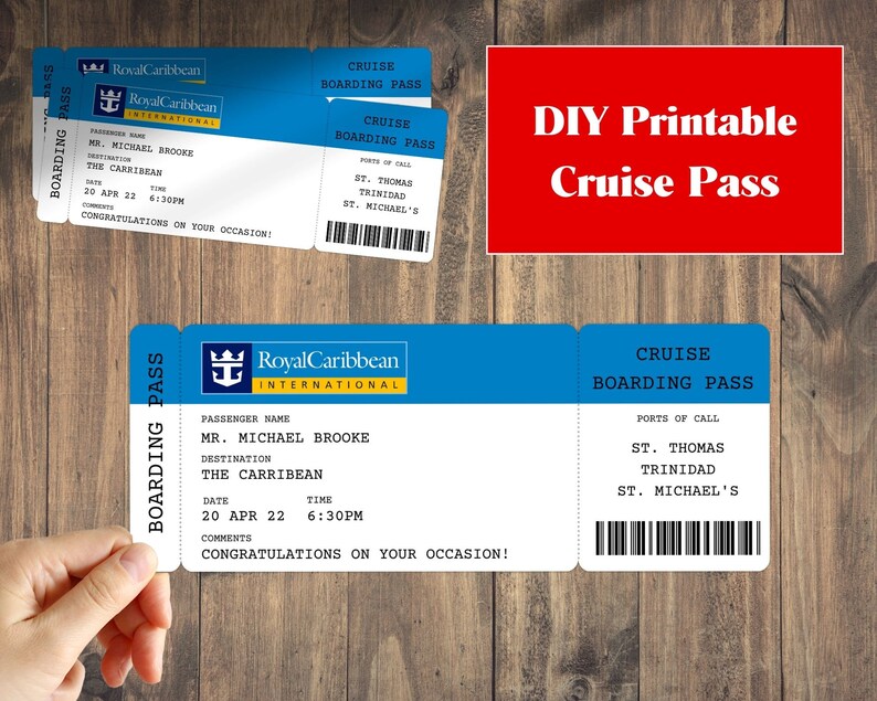 Printable Royal Caribbean Cruise Ticket Boarding Pass, Surprise Vacation Trip Ticket ...