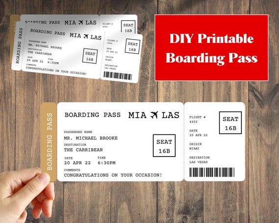 Carte d'embarquement de billet d'avion imprimable, billet de voyage de  vacances surprise, cadeau de fichier numérique personnalisable -  France