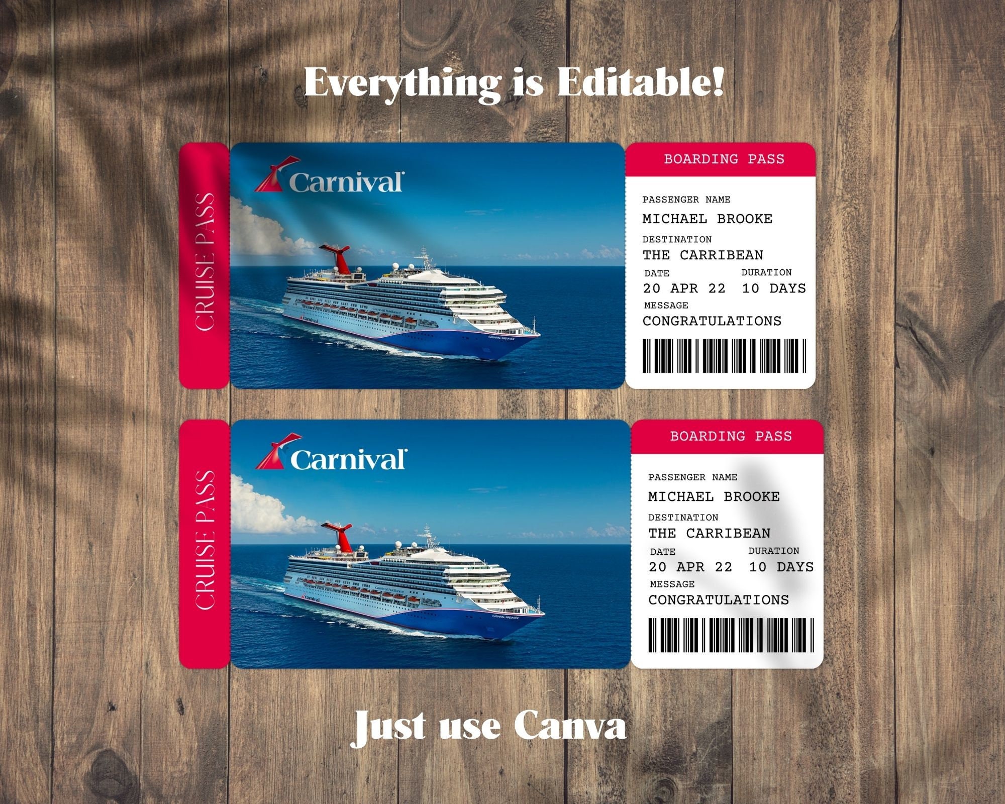 Printable Carnival Cruise Ticket Boarding Pass Surprise Etsy
