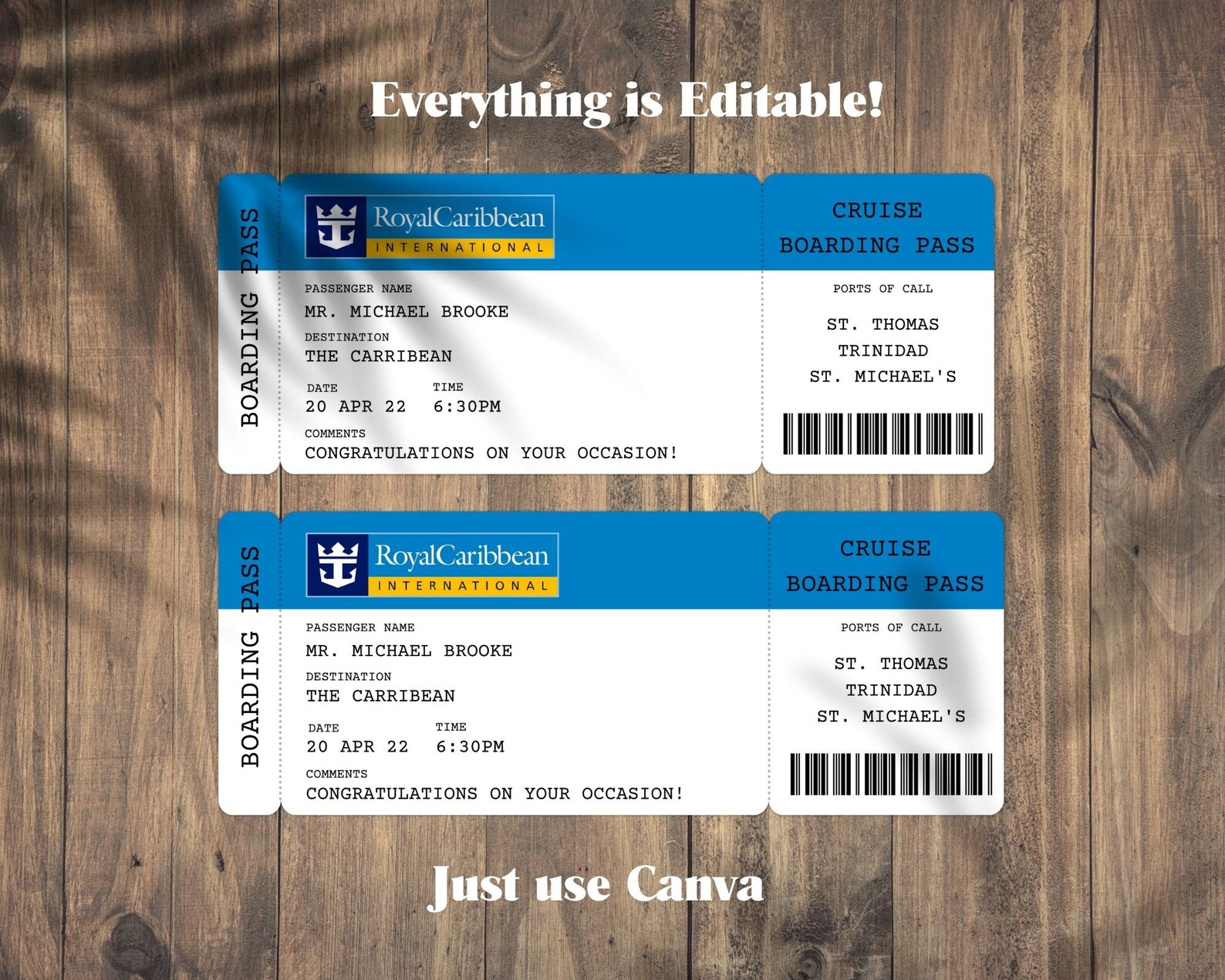 Printable Royal Caribbean Cruise Ticket Boarding Pass, Surprise ...