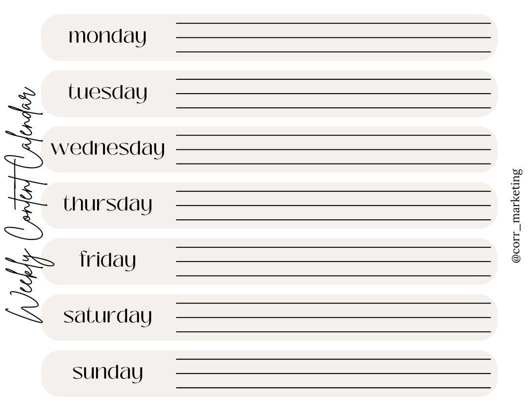 Weekly Content Calendar Printable PDF Template - Etsy