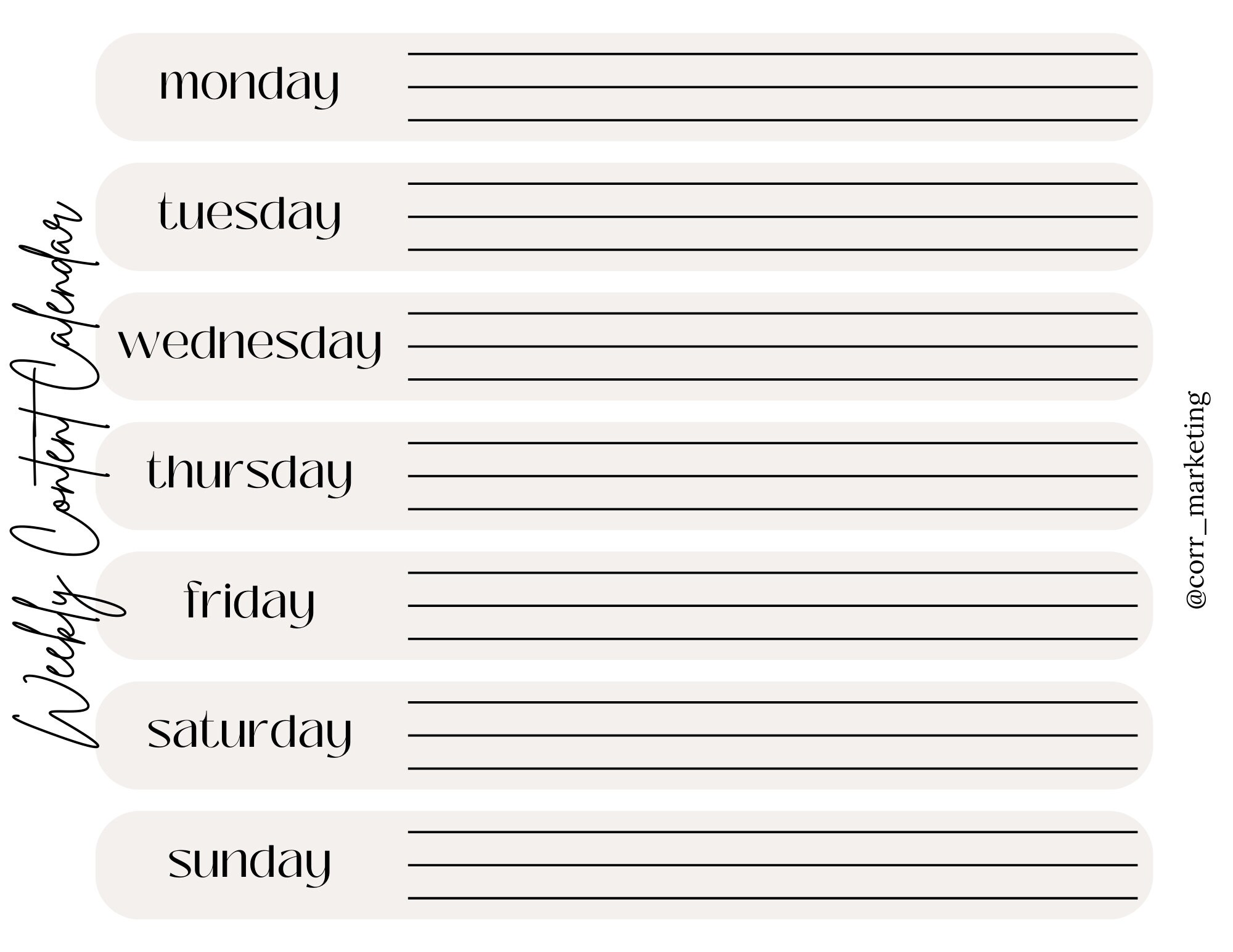 Weekly Content Calendar Printable PDF Template Etsy