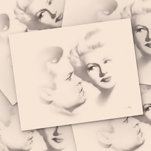 Orson Welles, Rita Hayworth, Illustrated Portrait, 14&quot;x11&quot; Fine Art Print (frame not included), Old Hollywood, Hollywood Drawing