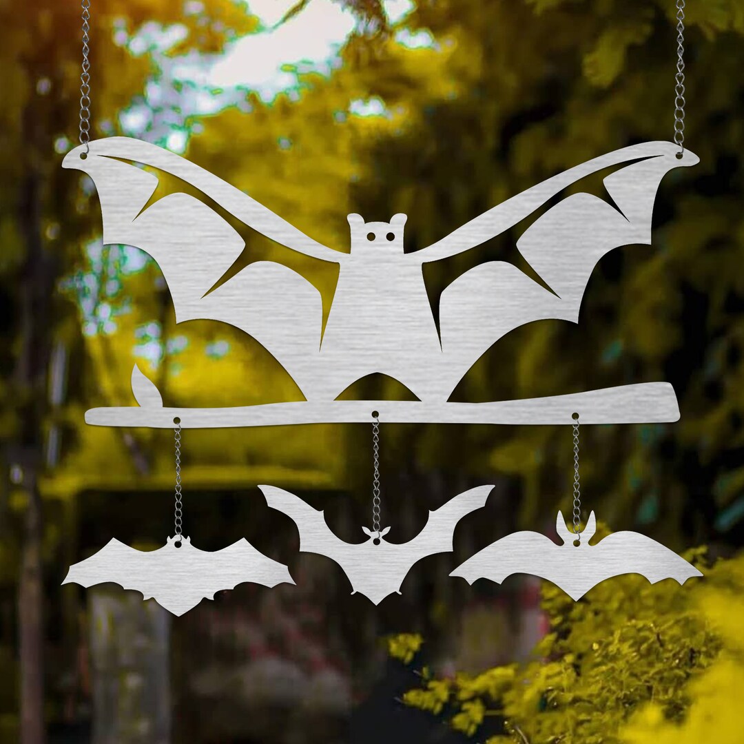Metal Bat Wind Chime Metal Halloween Garden Decor Farm House Etsy