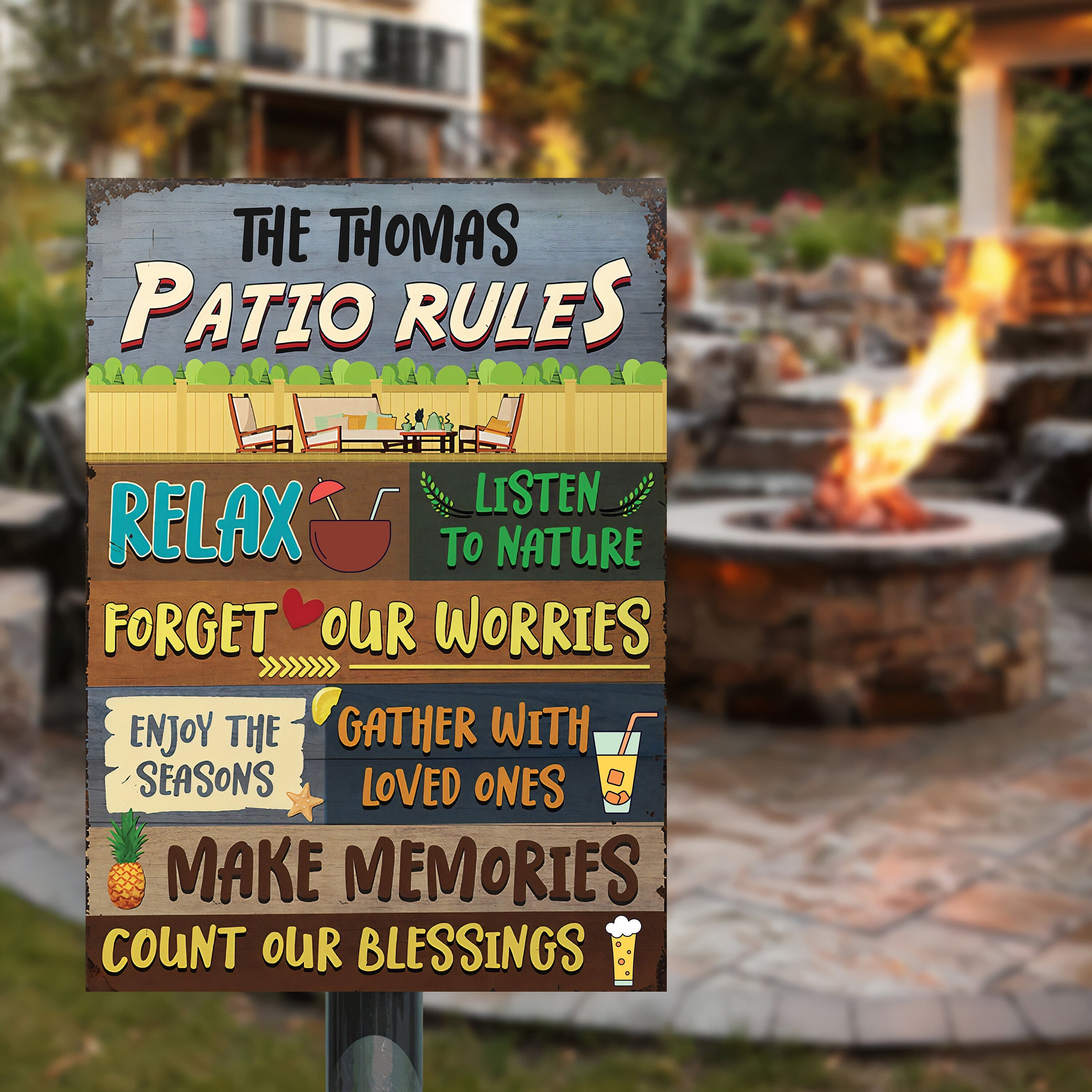 Personalized Patio Rule Metal Sign LED Lights Patio and Porch Etsy