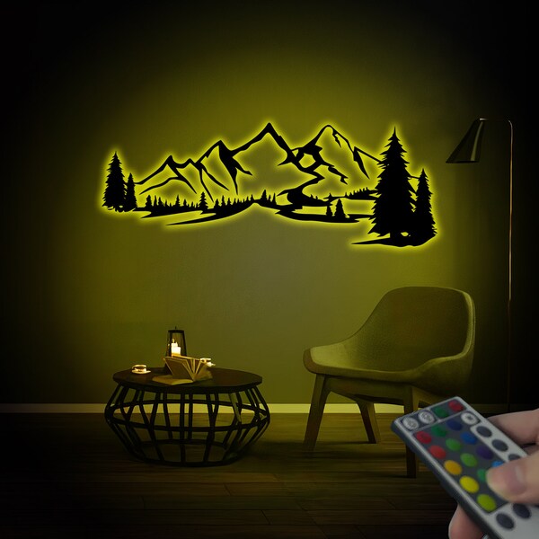 Mountain Wall Art Light Up Etsy