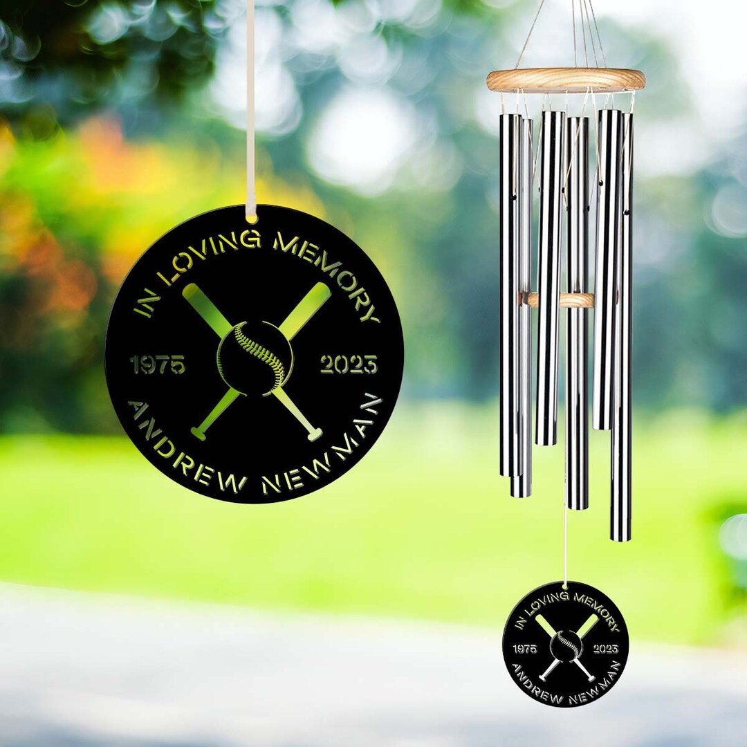Personalized Black Wind Chime Baseball Player Loss Wind Etsy