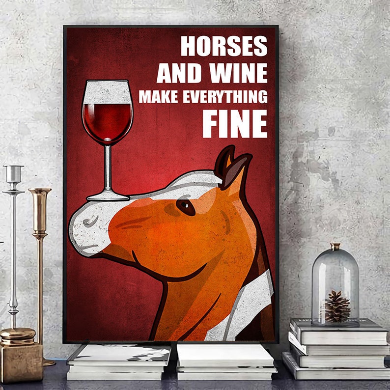 Kitchen Dining Wall Decor Horse And Wine Vertical Poster Bar Wall Art Wine Lover Gift Home Decor Horse Poster