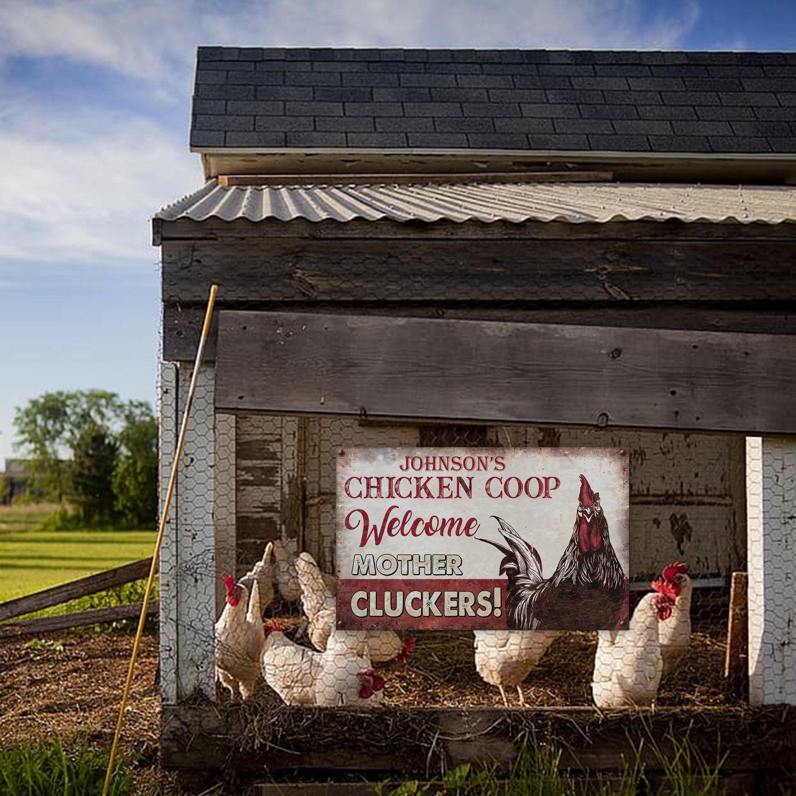 Personalized Chicken Coop Metal Sign Mother Cluckers Etsy