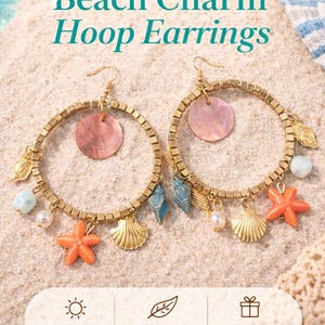 Beach Charm Hoop Earrings | Starfish Shell  | Coastal Boho Jewelry | Summer Statement Earrings | Ocean Inspired Earrings | Gift for her