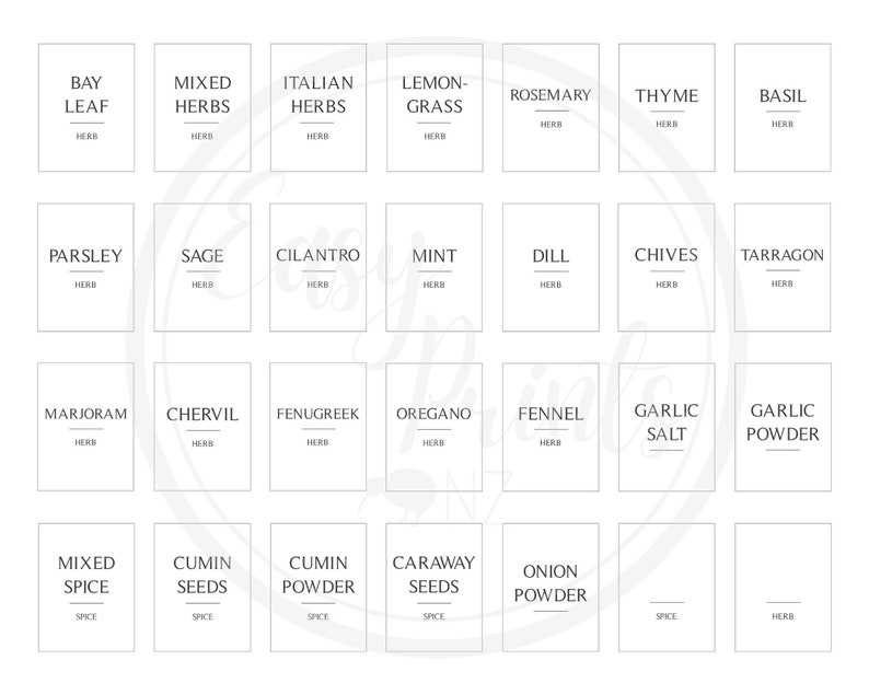 56 Modern Farmhouse Herbs and Spices Labels, Labels for Herb and Spice Jars, Black and White