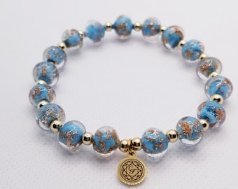 EverReena Charm Blue Clear Elegant CZ Stone Murano Glass Silver Beads Bracelets