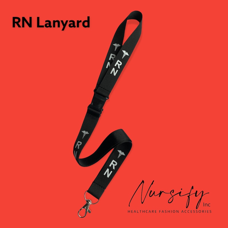 RN LANYARD BLACK, Badge holder/key holder with 2 breakaways, Nurse Gift image 9