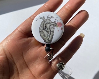 HEART BADGEREEL, Cardiology Badge Reel, Id Holder, Healthcare Gift, Cardiology Gift, Designed by Emma Greer RN