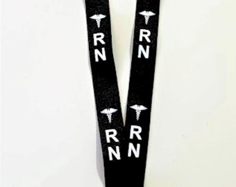 RN LANYARD BLACK, Badge holder/key holder with 2 breakaways, Nurse Gift