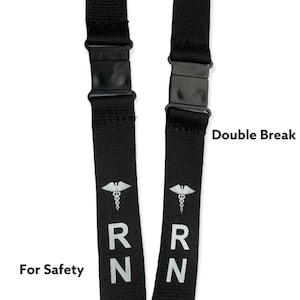 RN LANYARD BLACK, Badge holder/key holder with 2 breakaways, Nurse Gift image 2