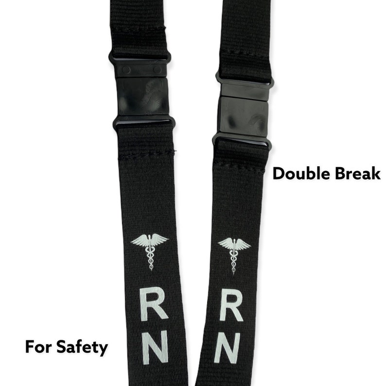 RN LANYARD BLACK, Badge holder/key holder with 2 breakaways, Nurse Gift image 2