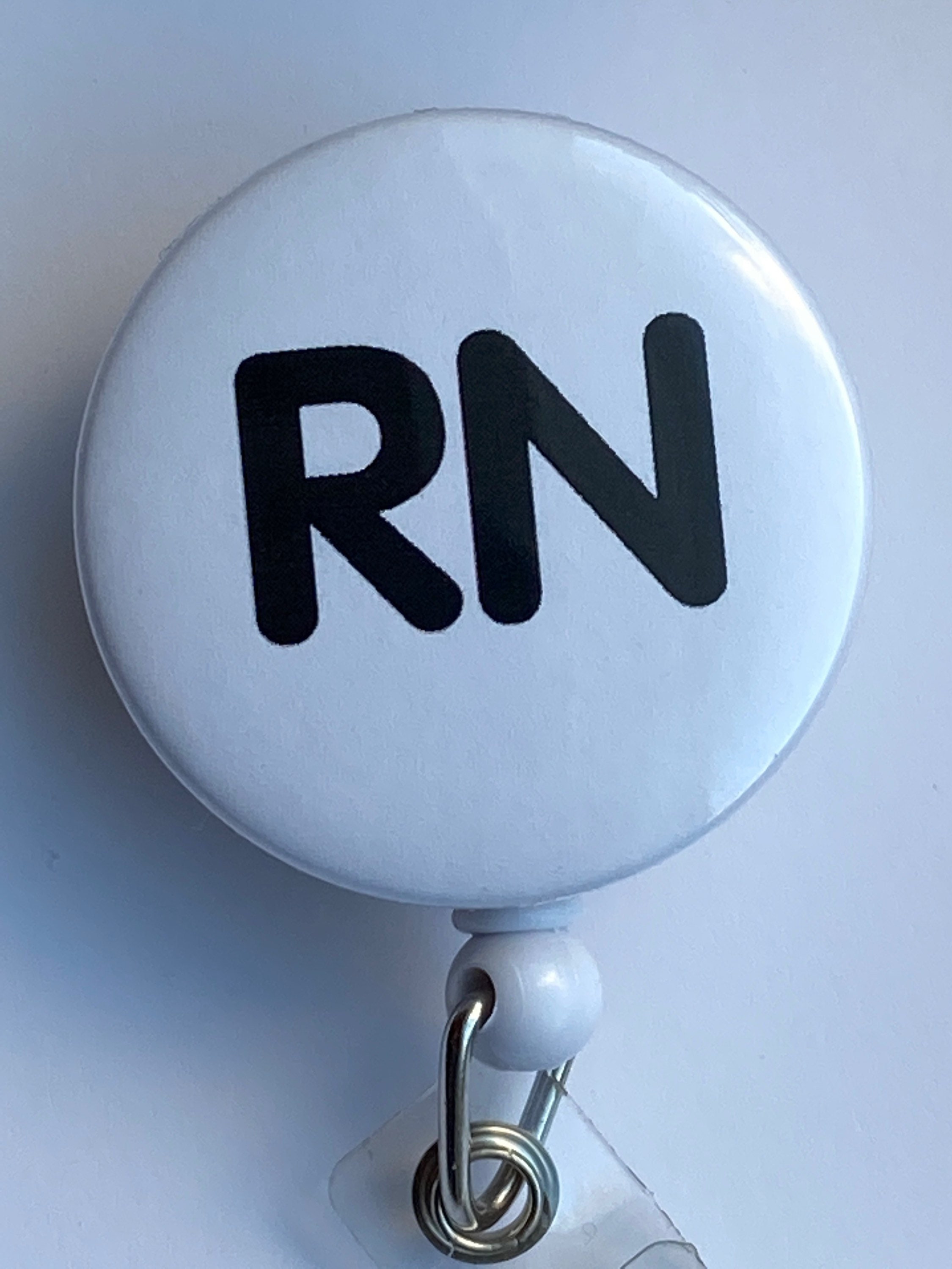 White Rn BADGEREEL, Registered Nurse Badge Reel, ID Holder, Nursing Gift