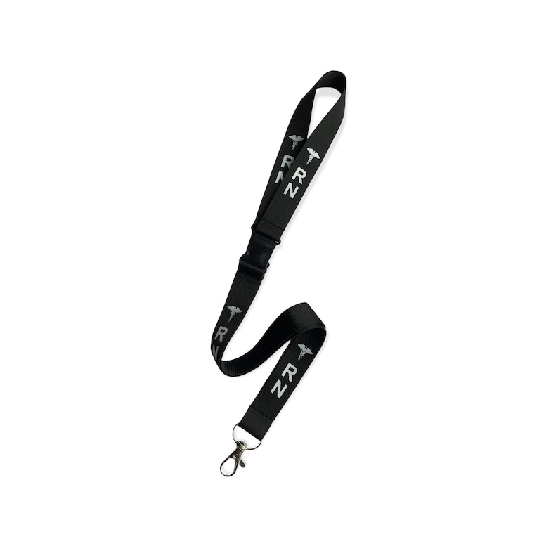 RN LANYARD BLACK, Badge holder/key holder with 2 breakaways, Nurse Gift image 1