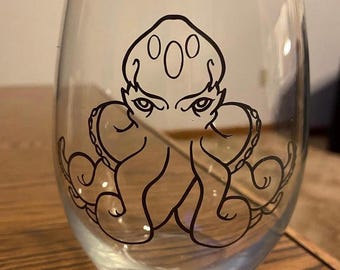 Octopus Stemless wine glass