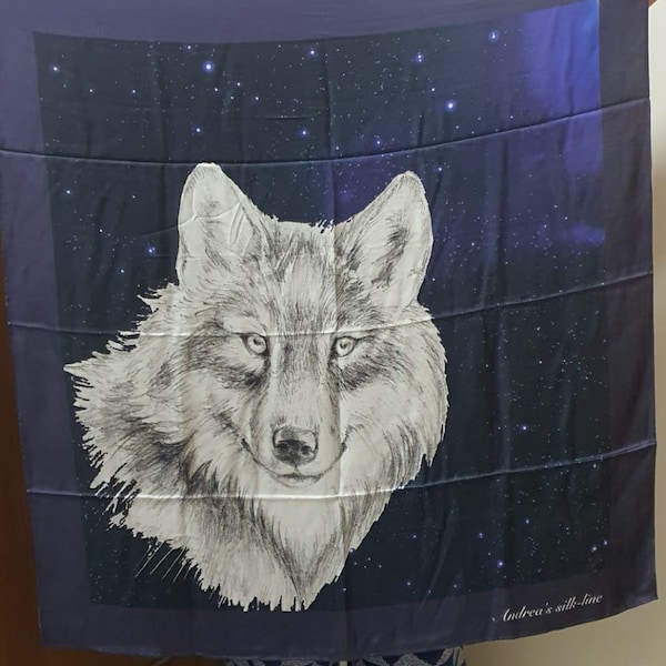 Halstuch, Foulard, Kopftuch - wunderschön mit Wolfsmotiv - sehr edel