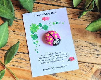 Hand-Painted Ladybug Pebble, Lucky Pocket Worry Stone
