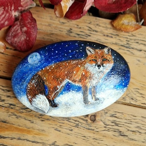 Charming Fox Pepple Art Winter Fox Painting Pebble Art Rock Art Stone Art Fox Painting Pebble Fox Painting Unique Gift Home Decor Fox Decor