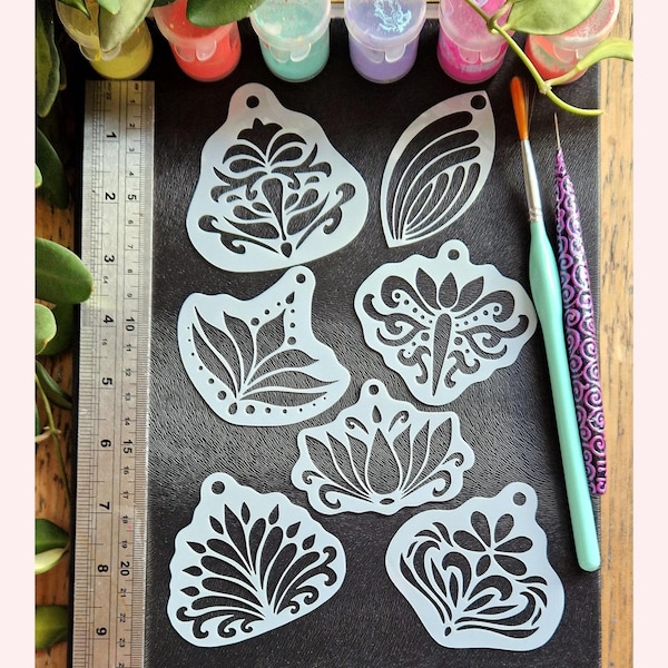 Floral Mandala Stencils - set of 7 designs, Reusable Mylar Dot Art Tools for Painting
