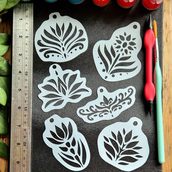 Floral Mandala Stencils - set of 6 designs, Reusable Mylar Dot Art Tools for Painting